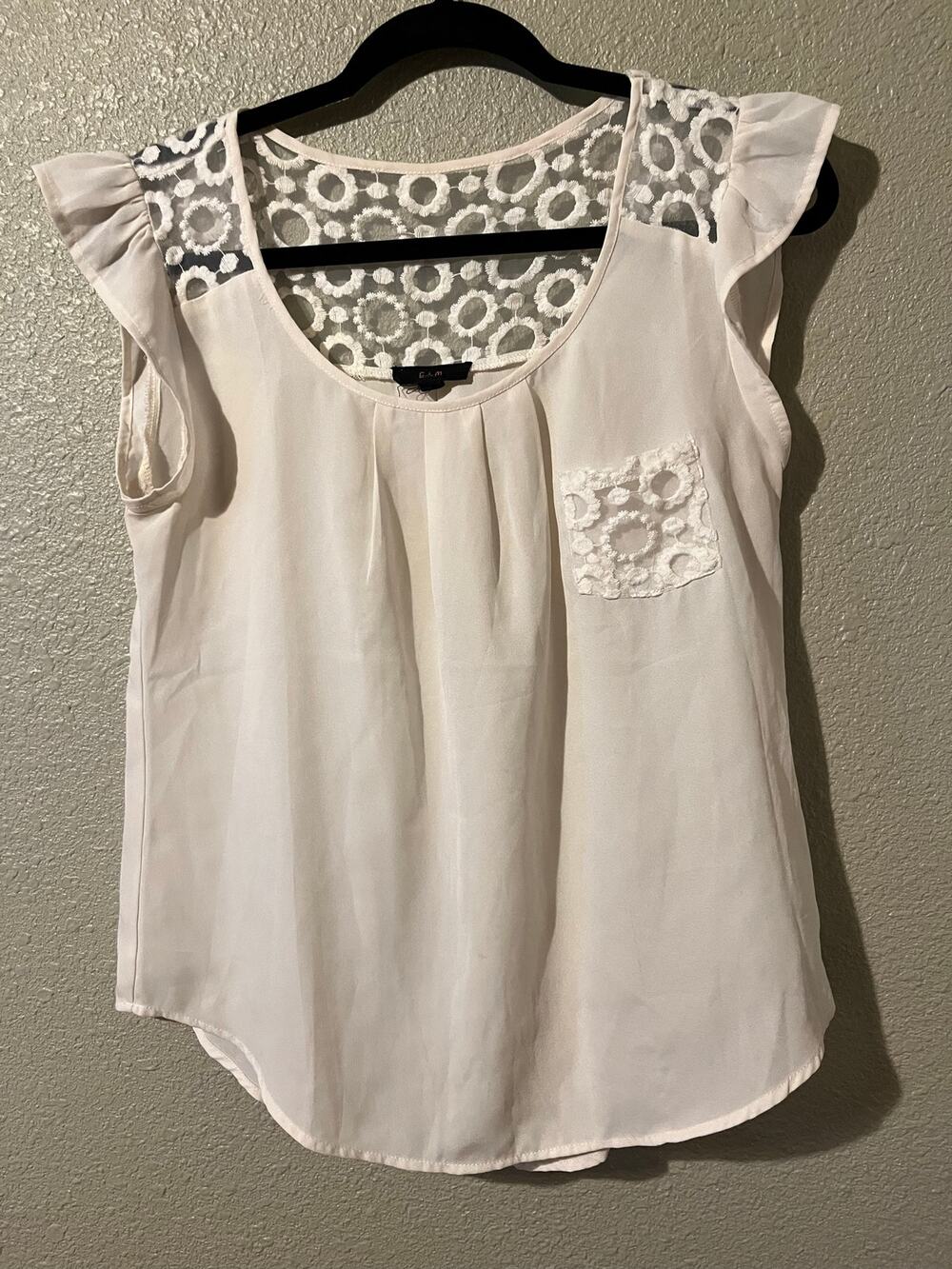 E & M sheer blouse with lace at top size medium